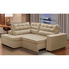 Imagem de Sofá de Canto Retrátil e Reclinável com Molas 2,50x2,00 Esq Virginia Suede Bege Adonai Estofados