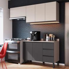 Imagem de Cozinha Compacta álamo 6 Portas 3 Gavetas Fumê/Grafite - Quiditá Móveis