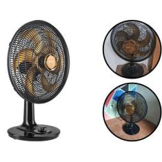 Imagem de Ventilador Turbo Mesa Chão Parede Três Velocidades 6 Pás Preto E Bronz