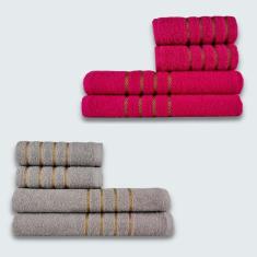 Imagem de Jogo De Toalhas 8 Pe? A Cole??O Montreal 100% Algod? O Rosa + cinza