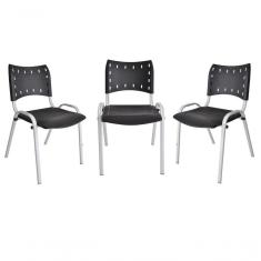 Imagem de Kit 3 Cadeiras Iso Para Escola Escritório Comércio Preto Base Branca