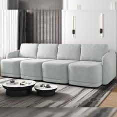 Imagem de Sofá Cama Modulado Retrátil e Reclinável Decorativo Varsóvia 396cm Veludo Cinza G33 - Gran Belo
