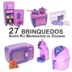 Imagem de Kit Infantil Cozinha Geladeira Fogão Microondas Panela 27P