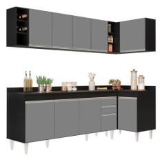 Imagem de Armário de Cozinha Modulado de Canto Esquerdo 5 Peças CP53 Balcão com Tampo Preto/Cinza - Lumil