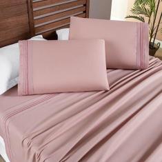 Imagem de Jogo De Lençol Casal Padrão Allegra Percal 200 Fios 4 Peças - Sal Rosa
