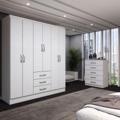 Imagem de Guarda-Roupa Casal Simon 6 Portas 3 Gavetas com Cômoda 5 Gavetas Branc