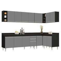 Imagem de Armário de Cozinha Modulado de Canto 7 Peças CP35 Balcão com Tampo Preto/Cinza - Lumil