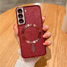 Imagem de Capa de telefone com brilho magnético chapeado para samsung galaxy s24 s23 s21 fe s22 plus ultra macio tpu capa traseira, vermelho, para samsung s21