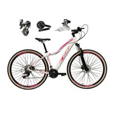 Imagem de Bicicleta aro 29 Ksw Mwza Shimano Altus 24V Freio a Disco Hidráulico Garfo com Trava com Pneu Faixa Bege - Branco/Rosa