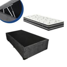 Imagem de Cama Box Baú Solteiro Colchão Molas Ensacadas + Box Sintético Cinza 63x88x188