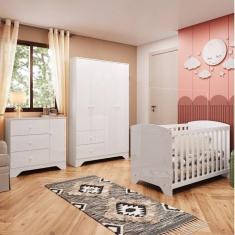 Imagem de Quarto de Bebê com Berço Americano Guarda Roupa e Cômoda 100% MDF Ayla Branco Brilho