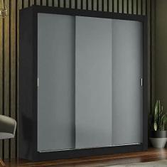 Imagem de Guarda-roupa Casal Madesa Mônaco 3 Portas de Correr - Preto/cinza