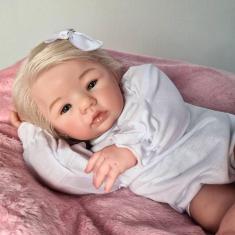 Imagem de Bebe Reborn Menina Loira Linda Realista Corpo de Pano