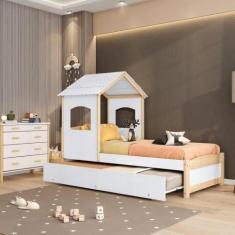 Imagem de Bicama Infantil Solteiro Casinha Madeira Maciça E Mdf Casatema Branca/