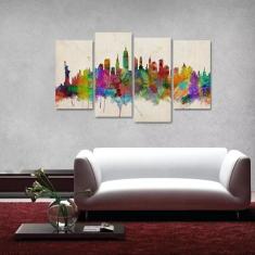 Imagem de Quadro Nova York Decorativo Colorful Em Tecido 4 Peças 1