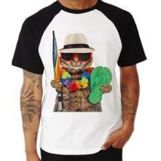 Imagem de Camiseta Raglan Gato Nas Férias - Foca Na Moda