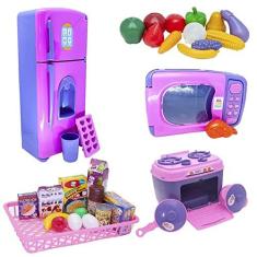 Imagem de Kit Cozinha Infantil Menina Brinquedo Mercadinho Fogão 33pç