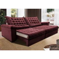 Imagem de Sofá Retrátil e Reclinável 2,15m Molas Ensacadas Cama Inbox Big Space com Bordado 3d Velusoft Vinho