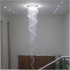 Imagem de Lustre De Cristal Espiral Para Vão De Escada Com 3,70 Metros De Altura Base De Inox Com 50CM De Diâm