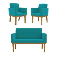 Imagem de Kit Sofá Namoradeira + Poltrona Reforçada azul Turquesa