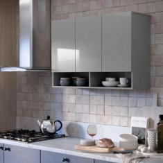 Imagem de Armário Aéreo 3 Portas Milão Suspenso Para Quarto Cozinha Sala Cinza -