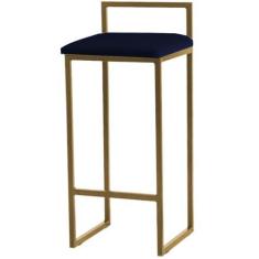 Imagem de Banqueta Alta Estofada Suede Pietra Base Dourada House - JOTABE, azul
