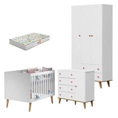 Imagem de Quarto De Bebê Fernanda 3 Portas Com Berço Ludmila Branco Acetinado Bétula E Colchão Gazin Baby