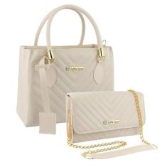 Imagem de Kit Bolsa Feminina Tote Transversal + Clutch Festa Monaco Marrom