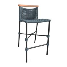 Imagem de Banqueta Anne Em Corda Náutica Base Em Alumínio Preta Com Detalhe Em Madeira Cinza - Cor: Cinza