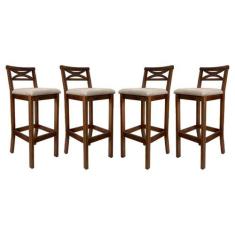 Imagem de Kit 4 Banquetas Alta para Cozinha Madri Madeira Castanho Suede CCS - C