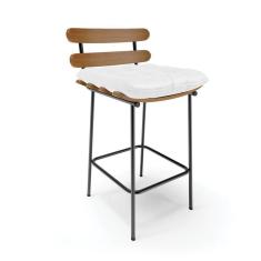 Imagem de Banqueta Costela Corino Base Metálica Preto Cor Branco