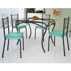 Imagem de Conjunto De Mesa Tampo Vidro Lion Com 4 Cadeiras Juliana Art Panta /Verde Claro