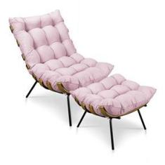 Imagem de Kit Poltrona e Puff Costela Suede Base Metal  Bebê