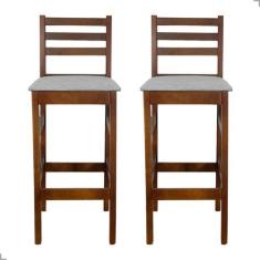 Imagem de Kit 02 Banqueta Alta Estofada Bistrô Cozinha Bancada Tecido Linho Made