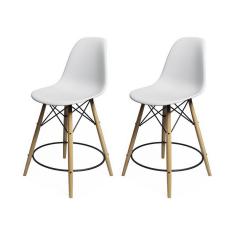 Imagem de Kit 2 Banquetas Eames Eiffel De Madeira Assento Branco - Cor: Branco