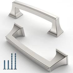 Imagem de KNOKLOCK Pacote com 10 puxadores de armário de cozinha de 96 mm (3,75 polegadas) puxadores de armário de níquel acetinado escovado, puxadores de gaveta de hardware de armário de cozinha para cômoda