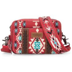 Imagem de Bolsa tiracolo Wrangler feminina Boho Aztec pequena com vários bolsos, Angel Diamond Borgonha