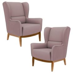 Imagem de Kit 2 Poltronas Decorativas Base Manu Madeira Milena B-305 Veludo Rosê - Domi