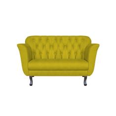 Imagem de Namoradeira Decorativa Dália Couro Amarelo 2 Lugares Pés Madeira Mz Decor