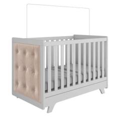 Imagem de Berço Mini cama com Capitonê Retrô Móveis Peroba, Branco Brilho/Suede 