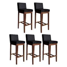 Imagem de Kit 5 Banquetas Alta Estofada para Bancada de Cozinha Lisboa 100 Cm Suede Preto CCS