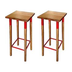 Imagem de KIT 2 BANQUETAS BISTRO INDUSTRIAL COLORS FERRO E MADEIRA MACIÇA - VERMELHA
