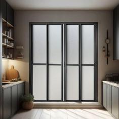 Imagem de Porta de Correr 4 Folhas Moveis 210 X 200 Elite com Fecho Automático Vidro Liso Preto