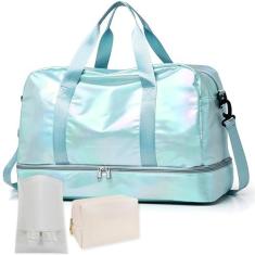 Imagem de JEWYOCO Bolsa de ginástica para mulheres, esportiva, viagem com bolsa de higiene pessoal, bolsa de transporte noturna com compartimento para sapatos, bolso molhado para mulheres, meninas, ioga, dança,