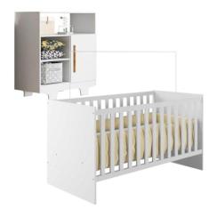 Imagem de Quarto de Bebê com Berço com Suporte Mosquiteiro Life e Cômoda 100% Mdf 1 Porta 3 Prateleiras Flocos Branco