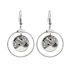 Imagem de Brincos de flor com silhueta de grão de arte branco preto com argola pendente joia círculo gota