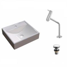 Imagem de Kit Cuba Q39 Com Torneira Pratika 1060 Metal E Válvula Click1 Pol. Compace Bege