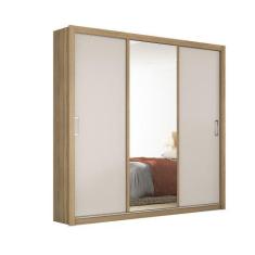 Imagem de Guarda Roupa Casal Paris 3 Portas c/ Espelho Amendola/Off White - Bela