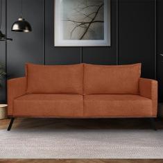 Imagem de Sofá Living 3 Lugares Com Pés De Ferro Almofadas Soltas 220cm Saiph Bouclê Terracota