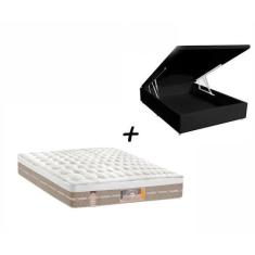 Imagem de Base Box Baú Casal Sintético Preto + Colchão Castor Casal Molas Pocket